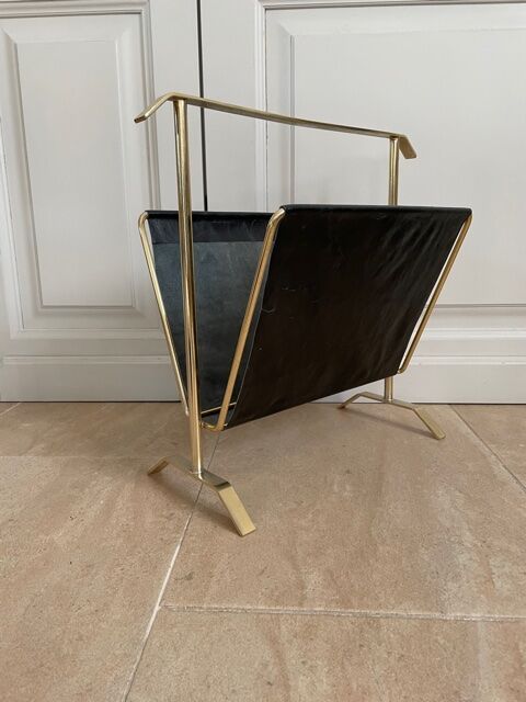 Gold and leather metal magazine rack 1950