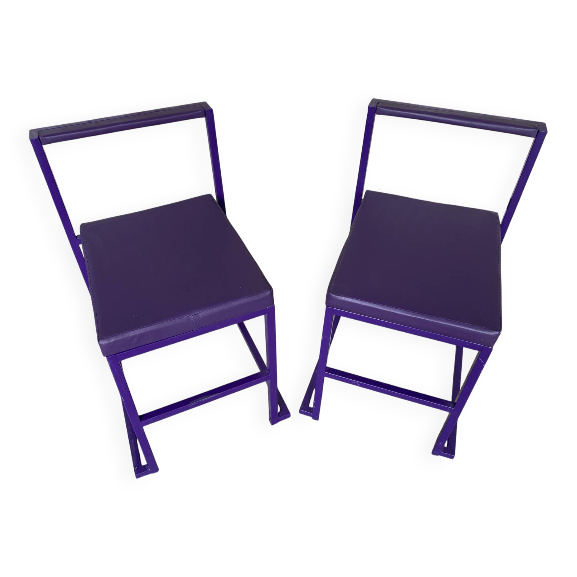 Pair of Vintage 1980s Lacquered Metal Chairs with Purple Skai Upholstery