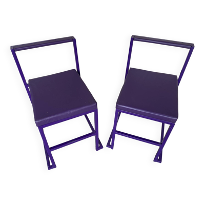 Paire Chaise Ancienne Metal Laqué+ Assise Skaï Violet Années 80 Vintag