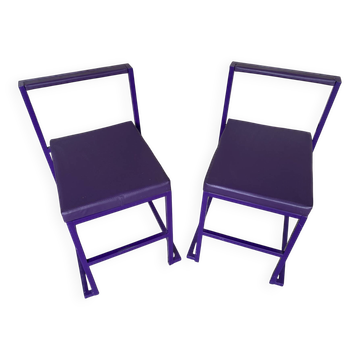 Pair of Vintage 1980s Lacquered Metal Chairs with Purple Skai Upholstery