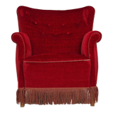 Fauteuil vintage danois en velours rouge cerise, 1960
