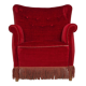 Fauteuil vintage danois en velours rouge cerise, 1960