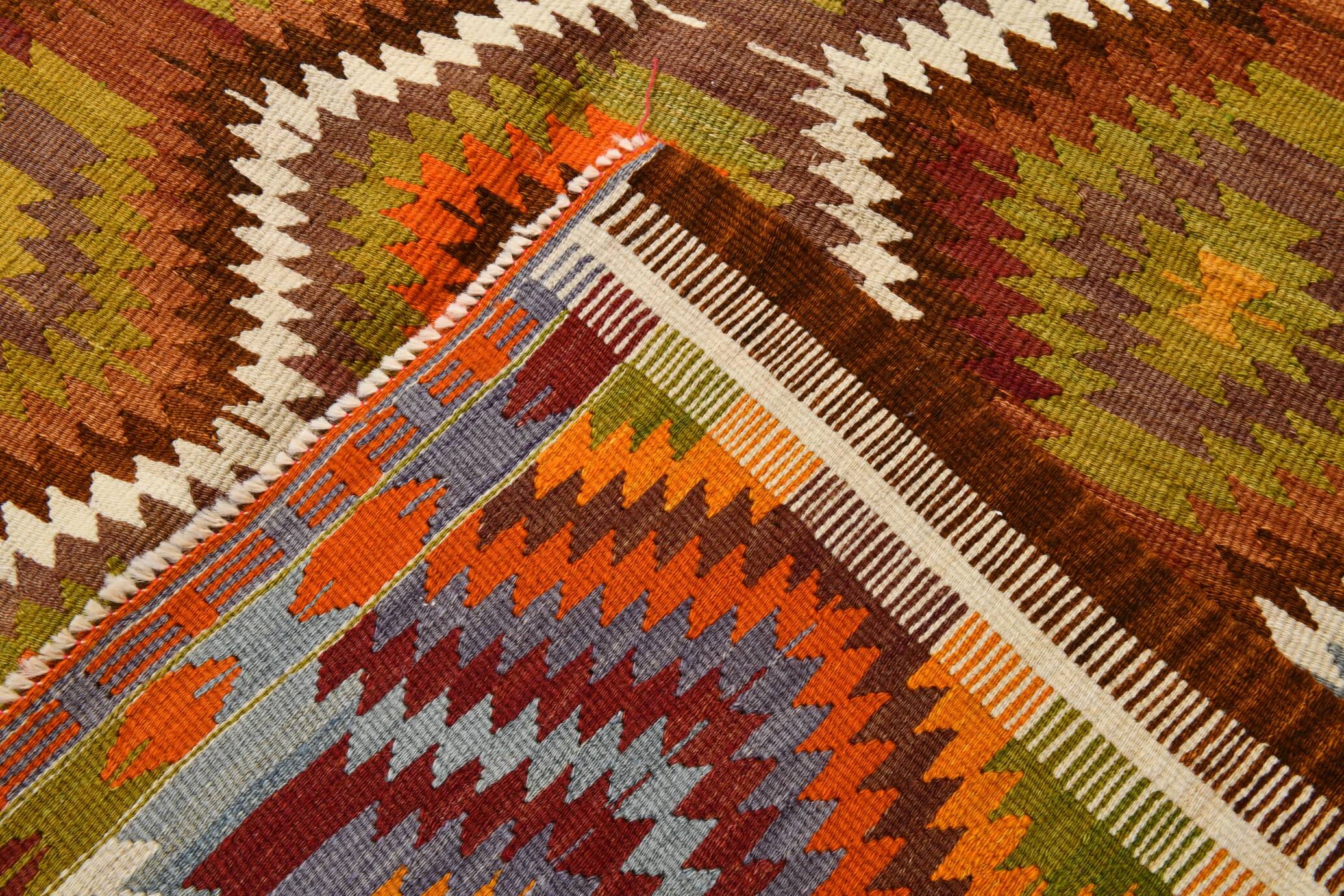 6x9 Orange Green Tribal Vintage Kilim Rug, 177x290Cm
