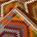 6x9 Orange Green Tribal Vintage Kilim Rug, 177x290Cm
