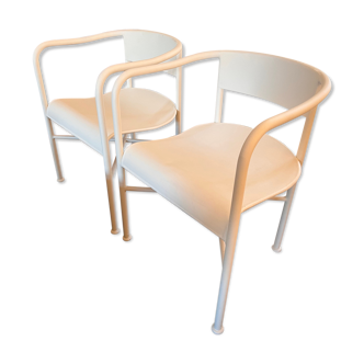 Pair of white metal armchairs