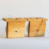 Duo of pine and opaline glass wall lights, 1980s