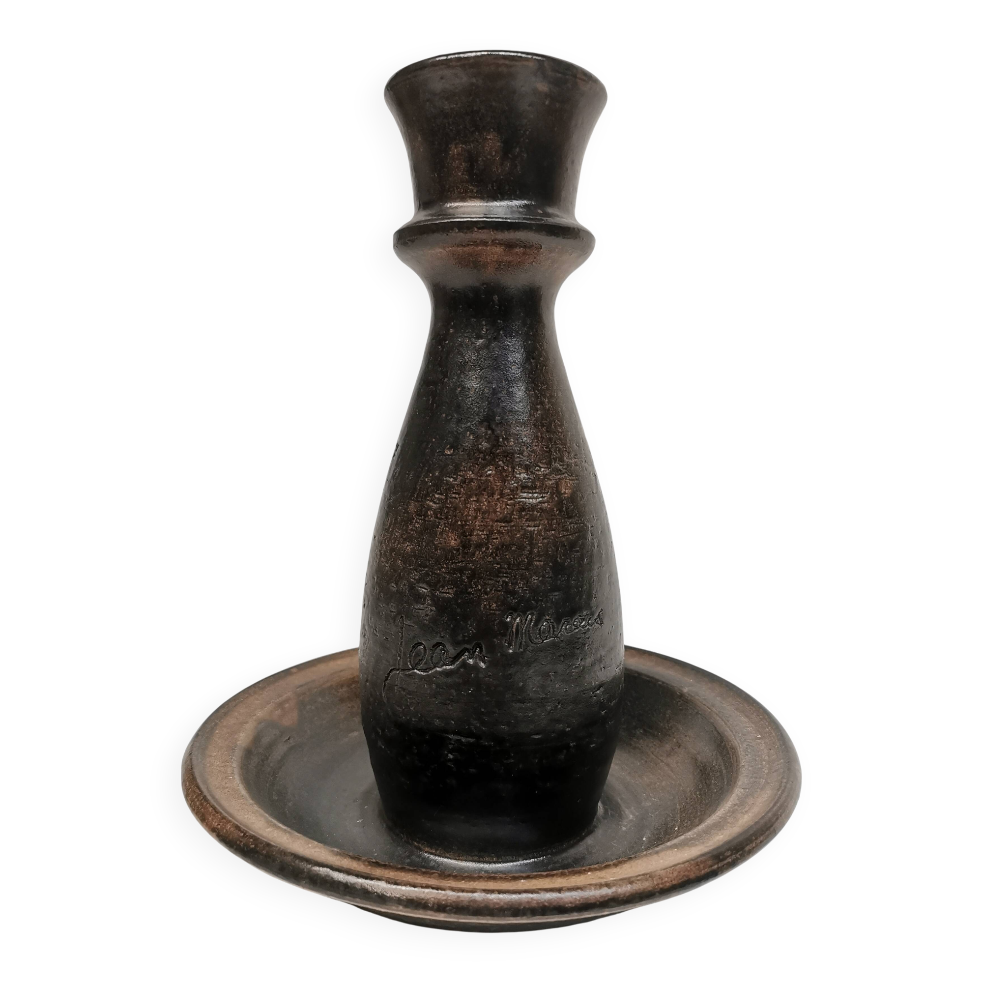 Grand bougeoir, vase . céramique signée jean marais