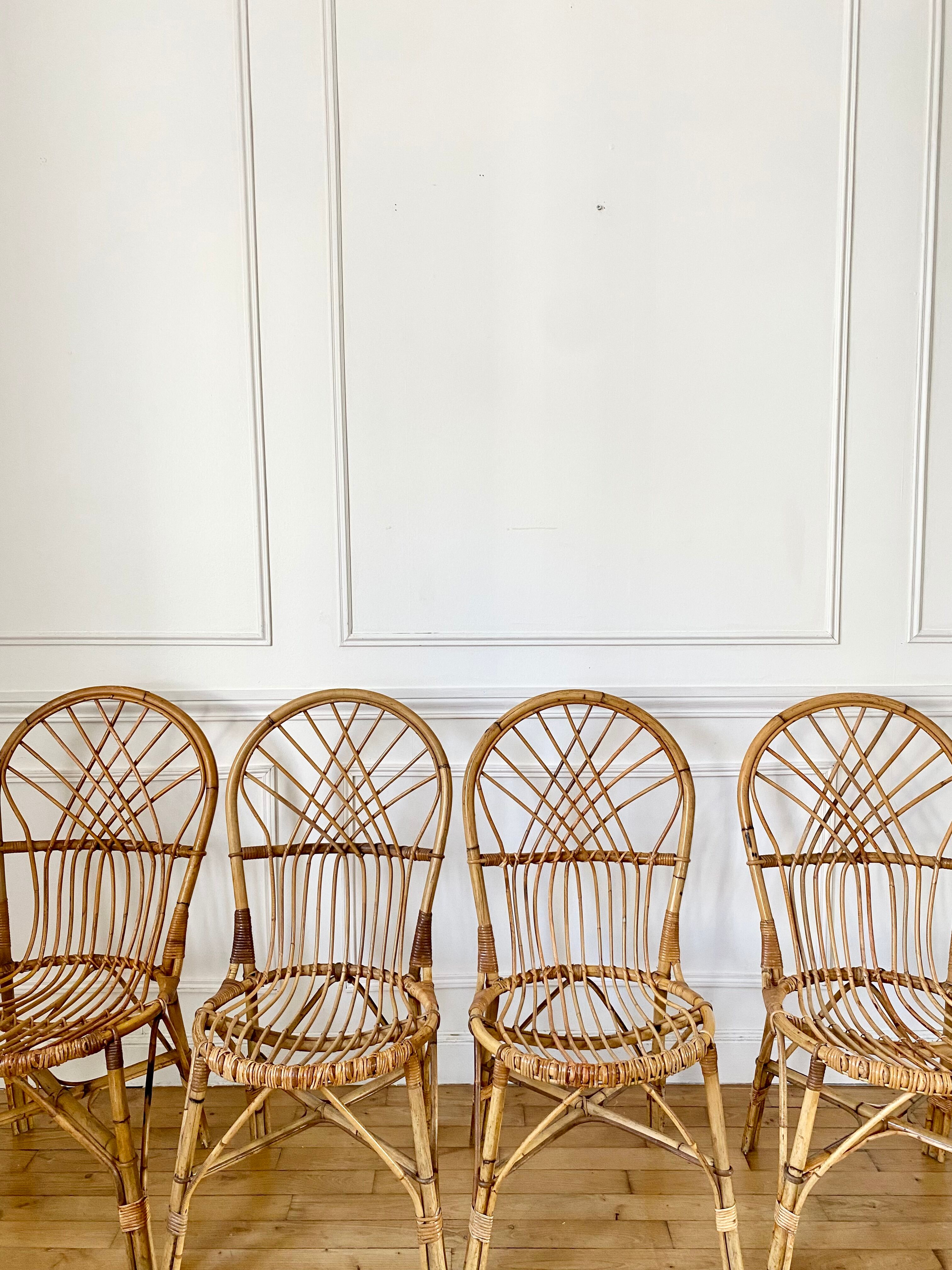 4 vintage rattan chairs