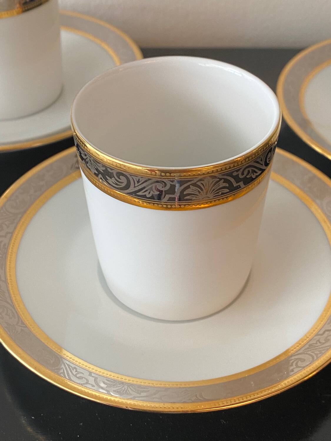 Trio of Limoges Sologne Porcelain Cups and Saucers