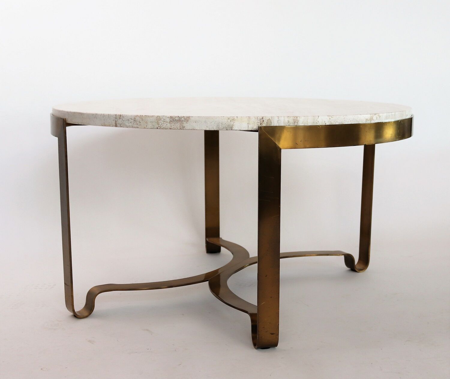 Italian mid-century brass and travertine marble coffee table, 1970