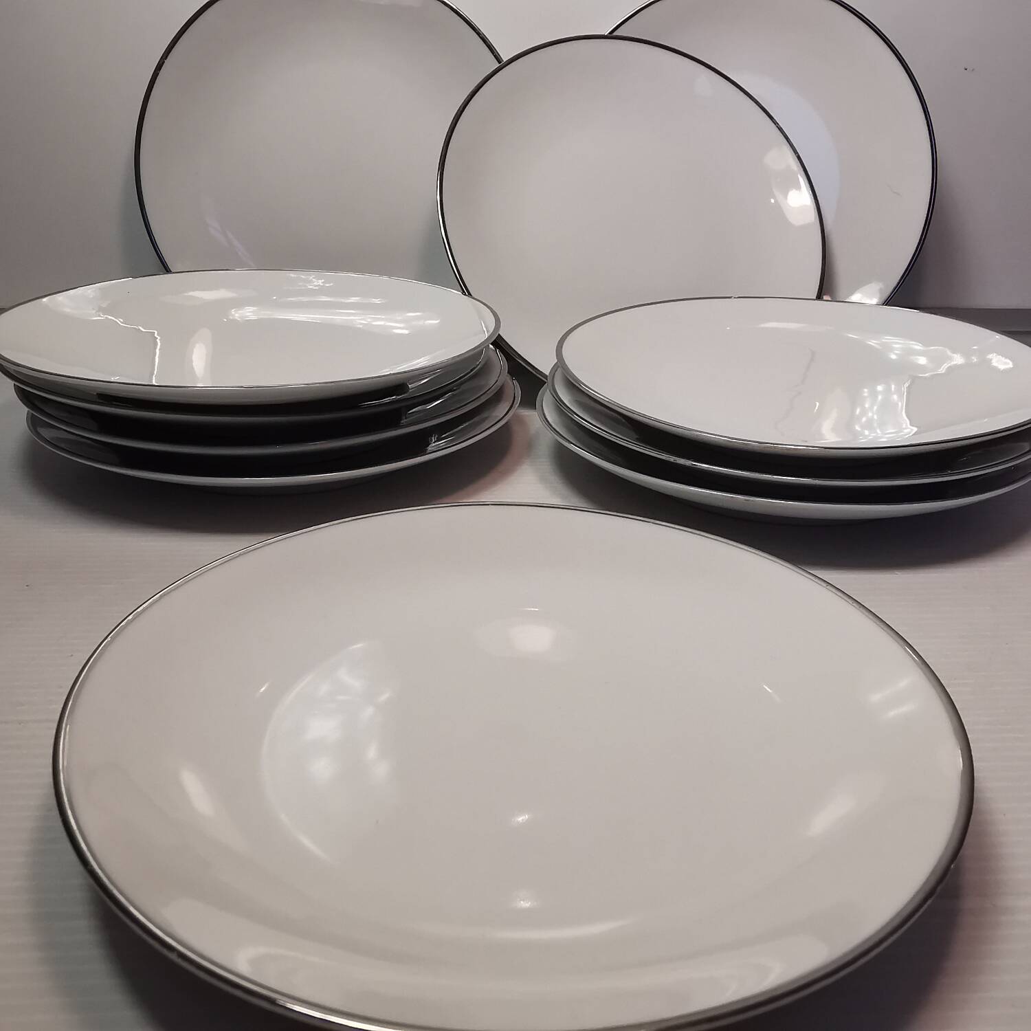 Set of 12 dessert / cake plates - bareuther bavaria silver liseret