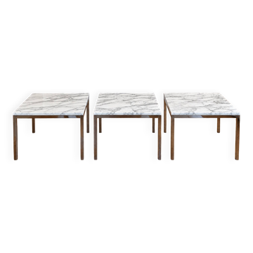 3 tables Florence Knoll – white marble type Calacatta & chrome steel