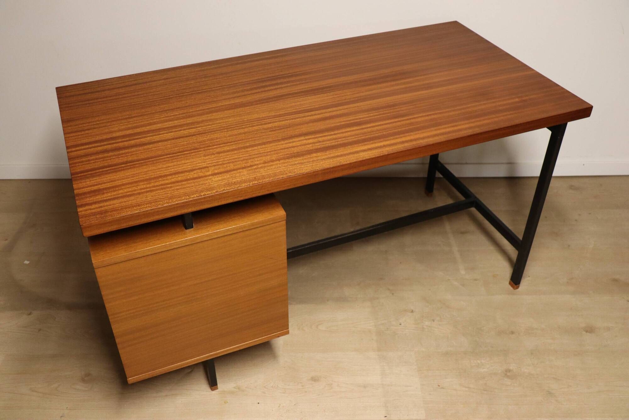 Vintage mahogany desk by Pierre Guariche edition Minvielle, 1960