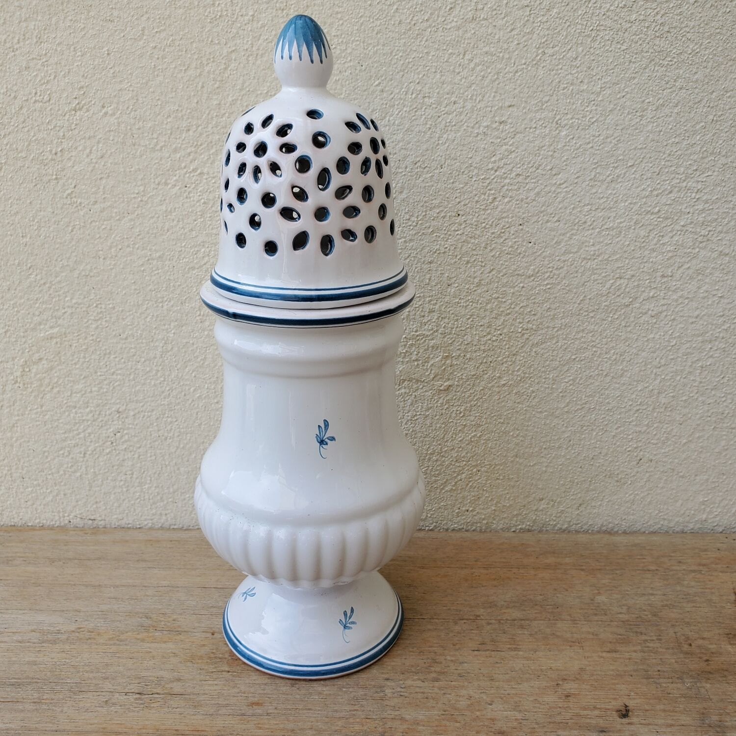 Moustiers earthenware potpourri vase