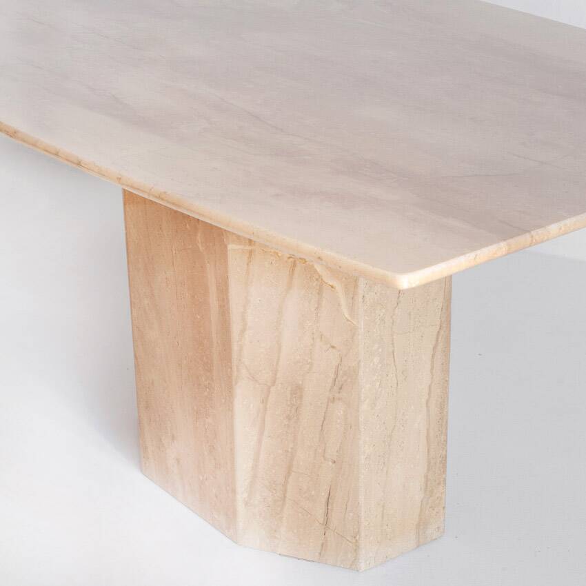 Vintage dining table with travertine extensions. Italy, 1990s