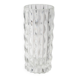 Vase à fleurs vintage en verre massif, lourd et transparent, pressé à la main / Italie / Années 1970