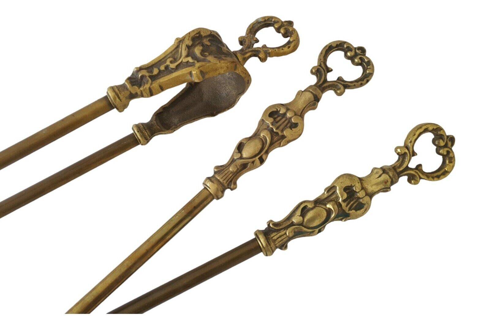 bronze fireplace servant AC 3 accessories pliers, shovel and broom