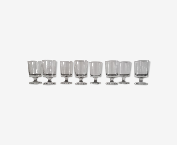 Set of 8 transparent Cavalier Luminarc liqueur glasses with vintage 70'S patterns