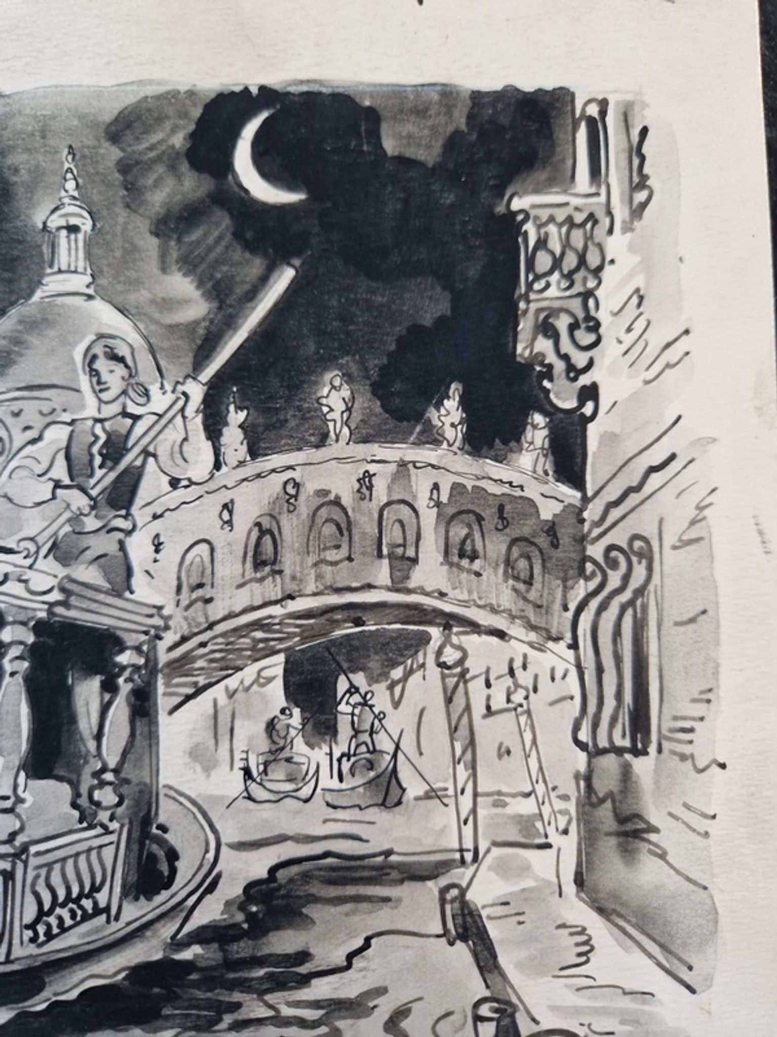 Ink and ink wash on paper - venice was in love jacques boullaire (1893-1976)