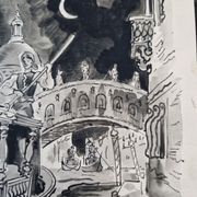 Ink and ink wash on paper - venice was in love jacques boullaire (1893-1976)