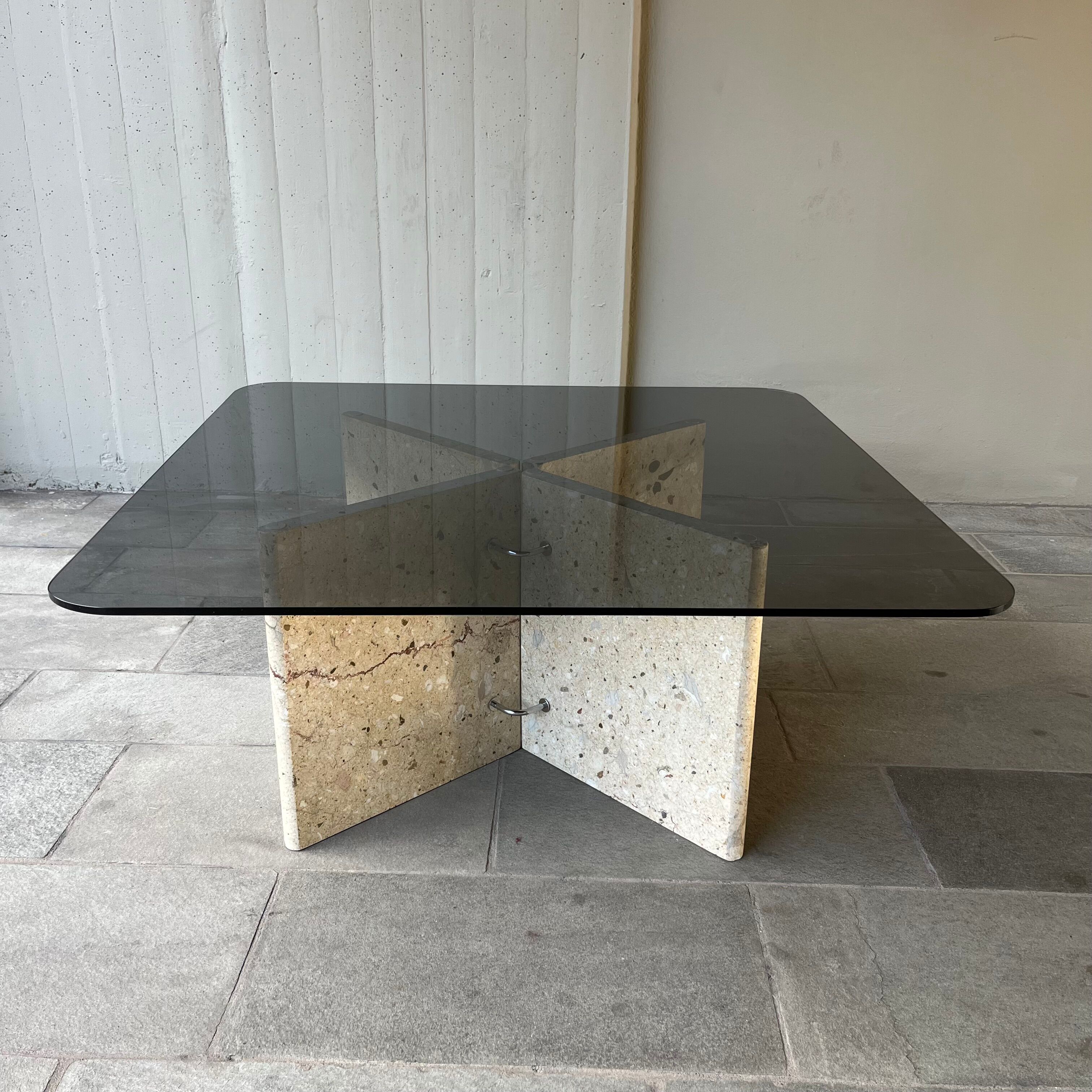 Vintage marble and smoked glass coffee table 70's