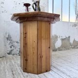 Hexagonal console table guéridon Regain pine 1970