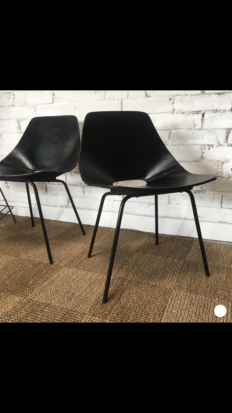 Pierre Guariche leather tonneau chairs, Maison du monde edition circa 2010