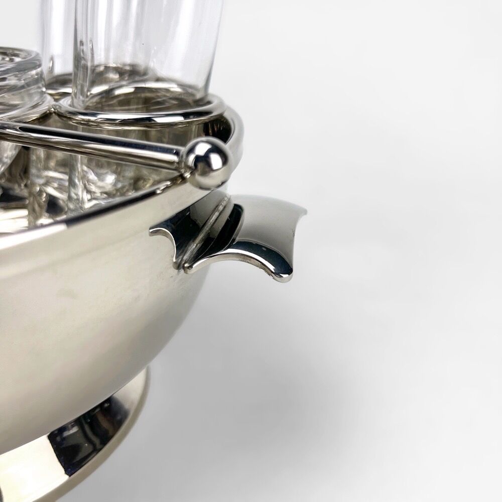 Silver metal and glass caviar serving