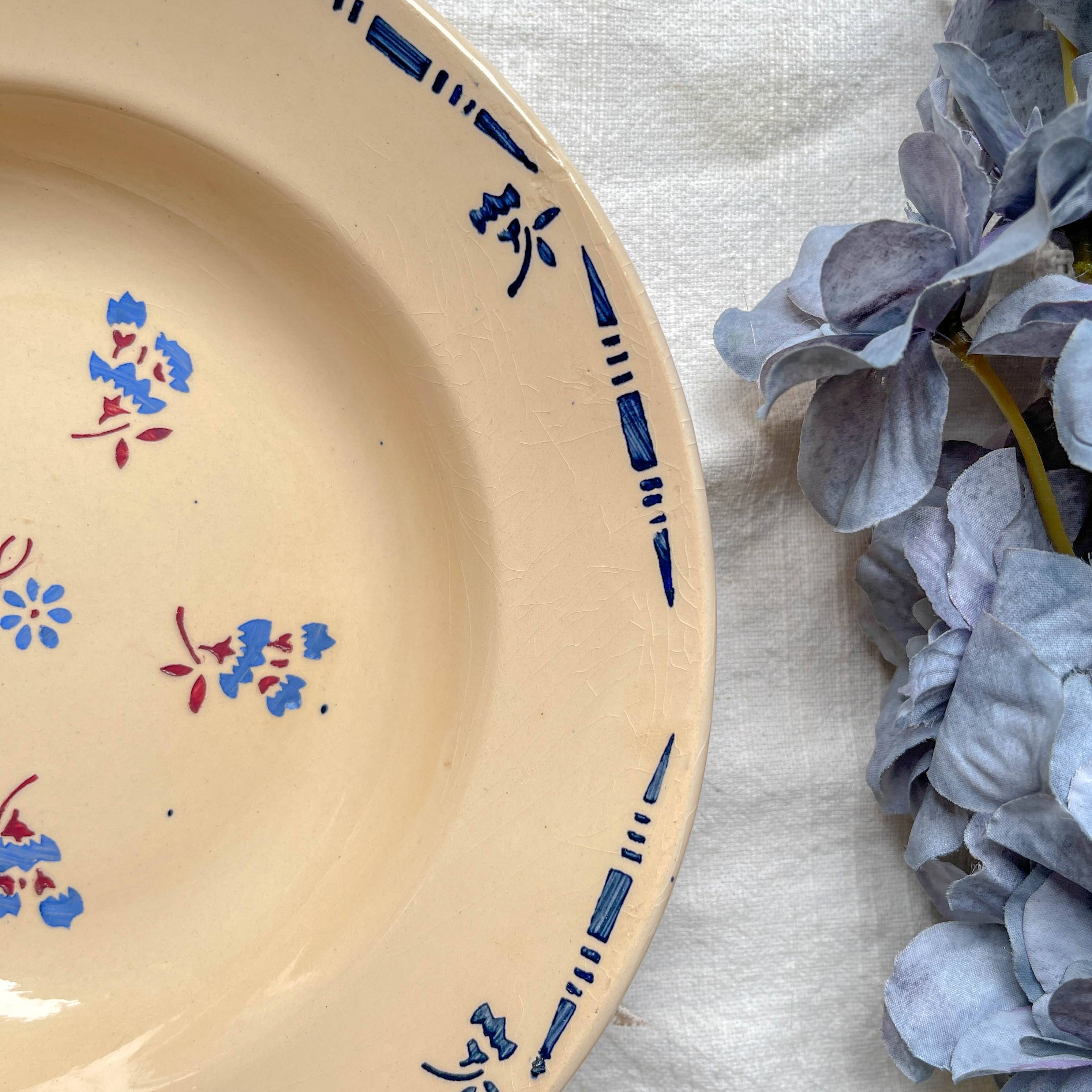6 vintage K&G Luneville "Flore" porcelain soup plates, 1950s, small blue flowers