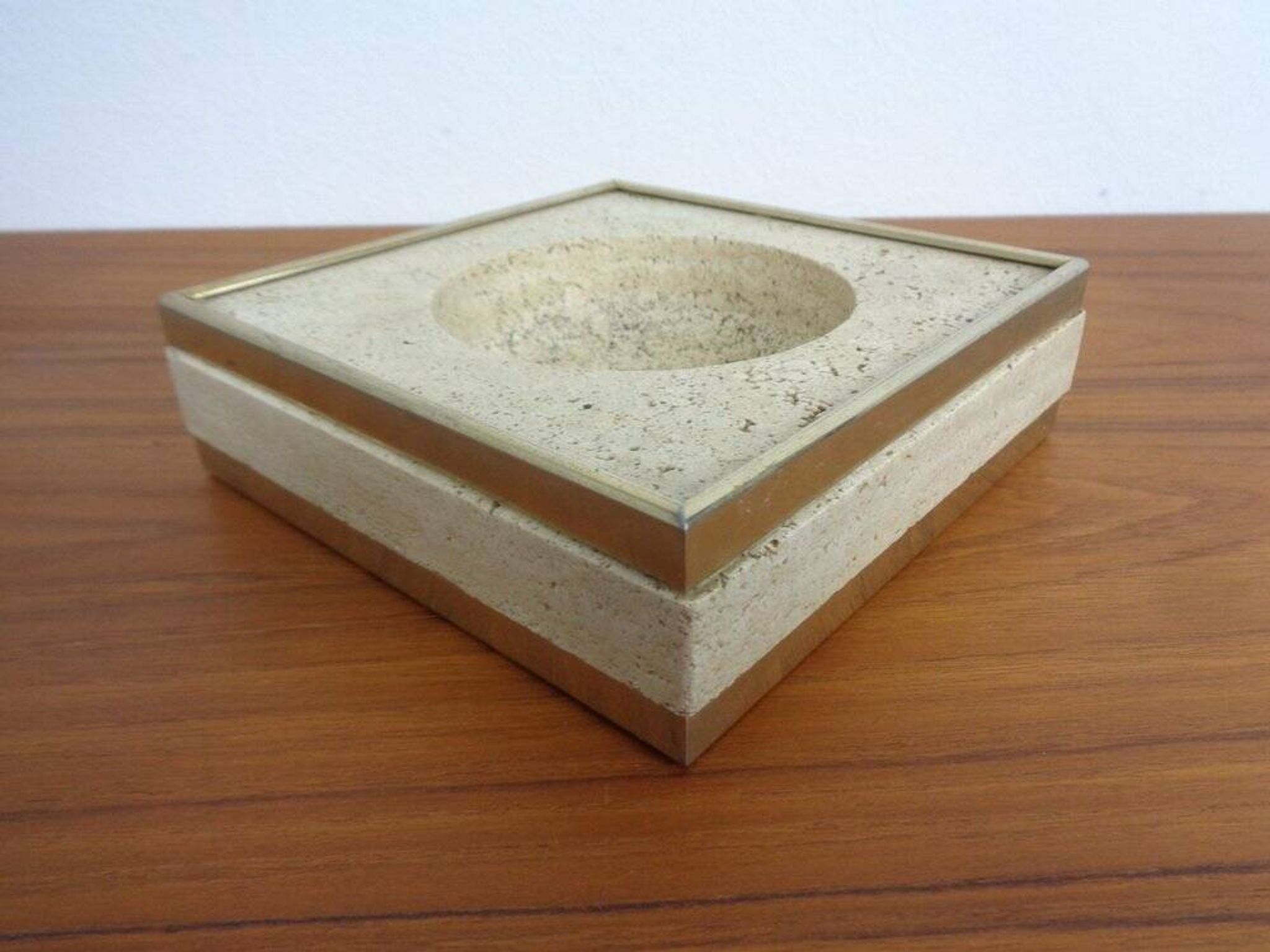 Travertine & Brass Ashtray by Fratelli Mannelli, Italy, 1970s