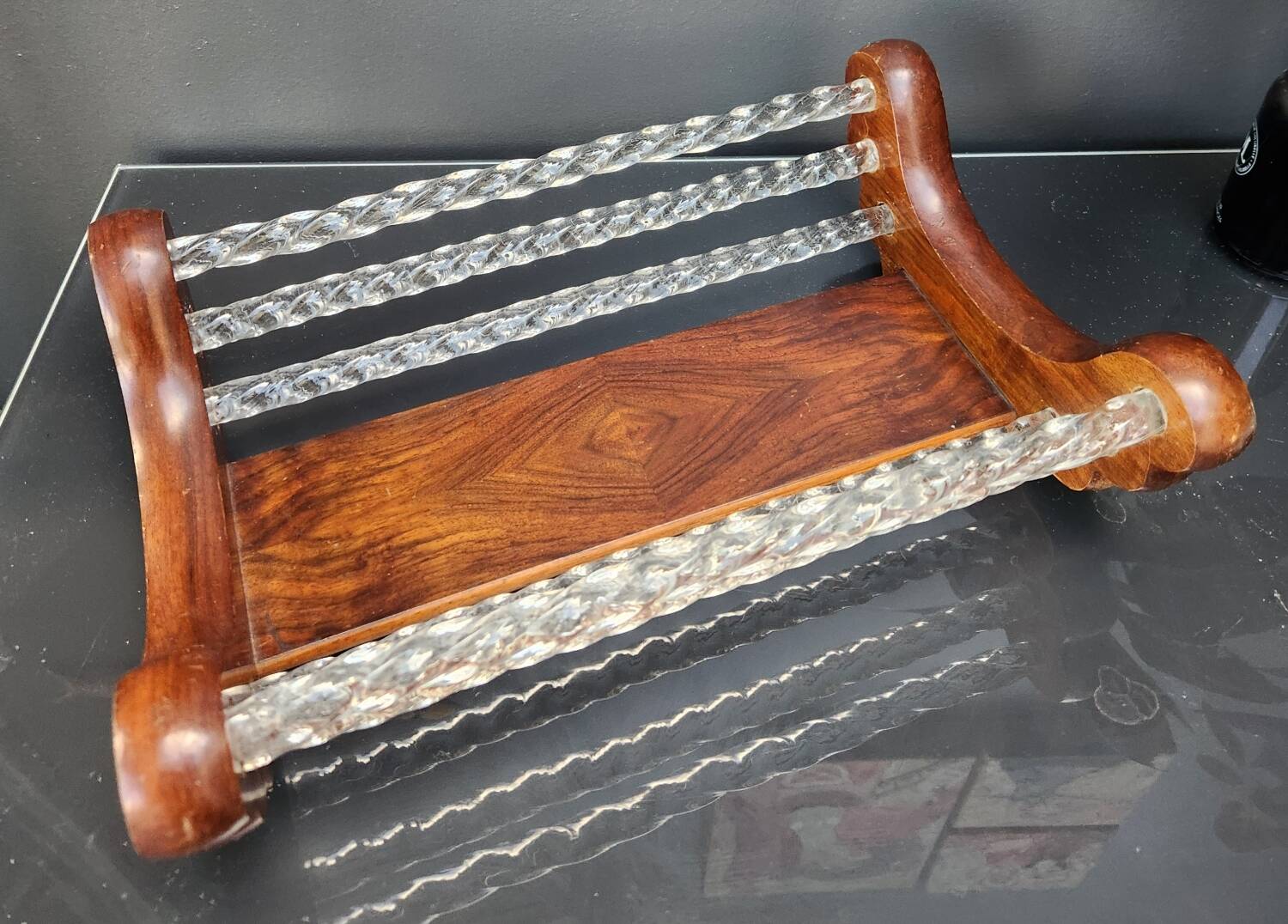 Corbeille en bois et cristal : Art Déco