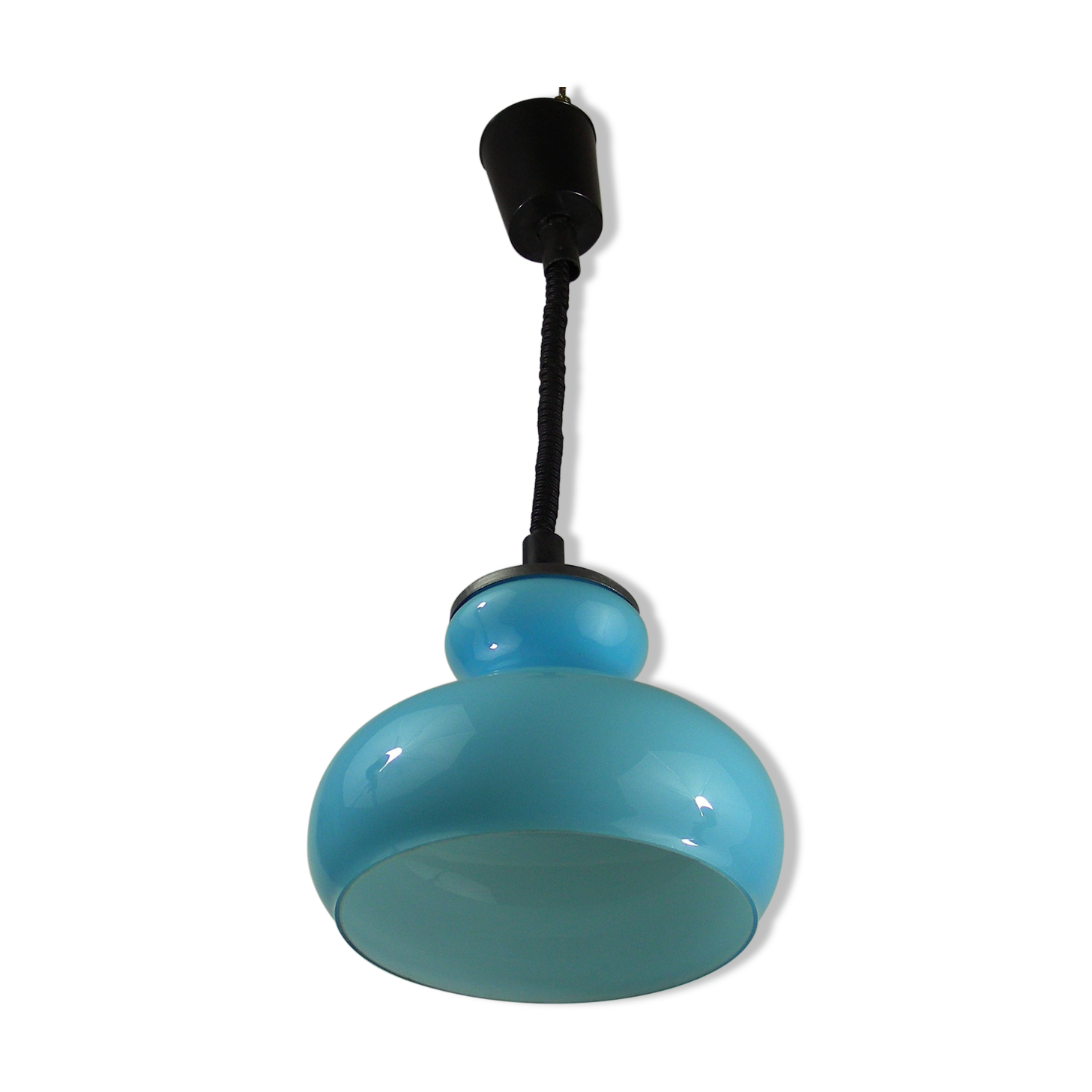 suspension opaline bleu monte baisse vintage 1970