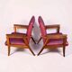 Vintage design armchair set – red skai and teak (1960s)