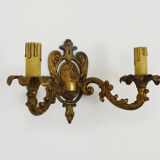 Old bronze wall lamp with 2 candles, years 50/60