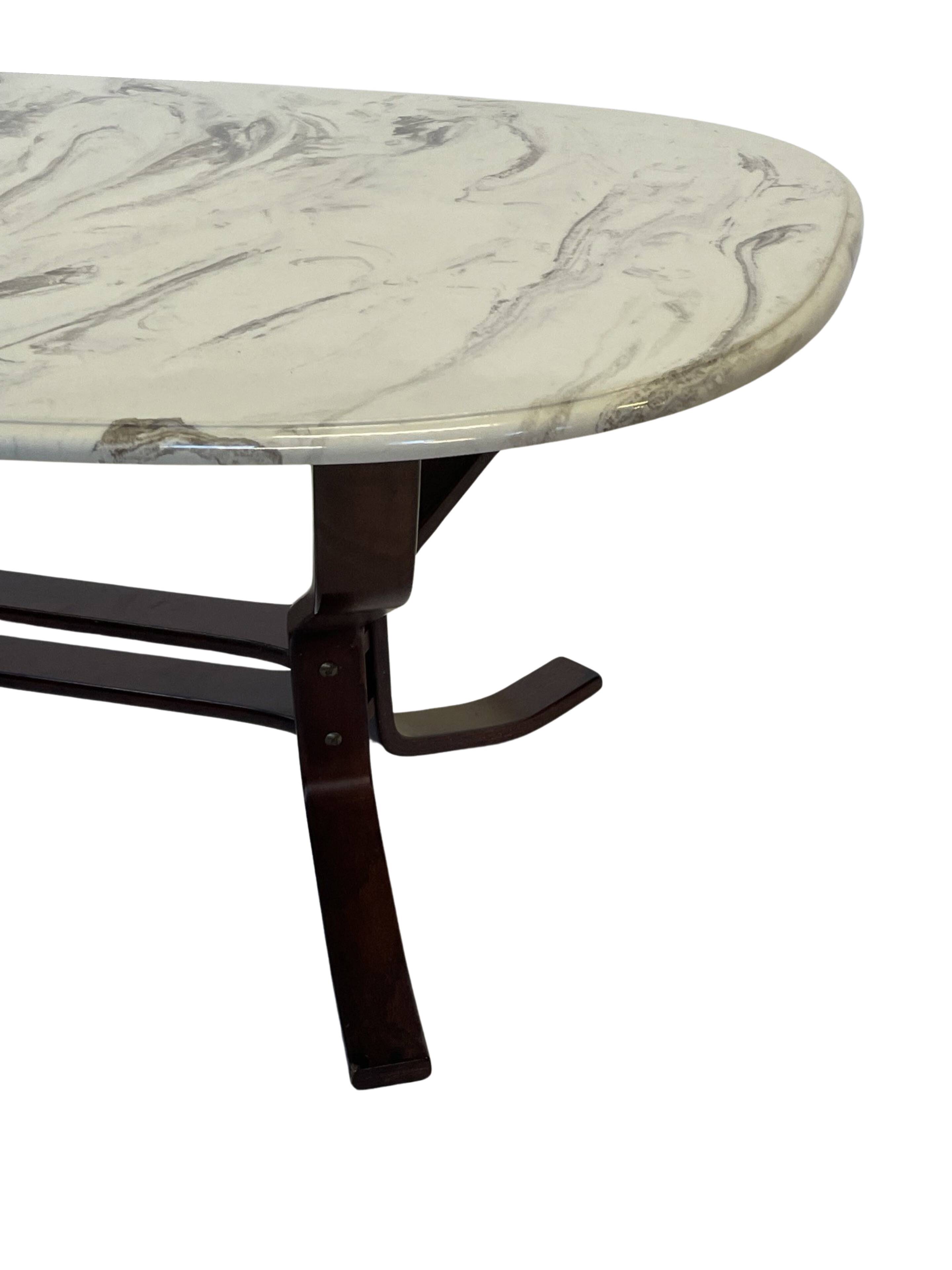 Table basse vintage en bois et marbre Design minimaliste Suède années 70