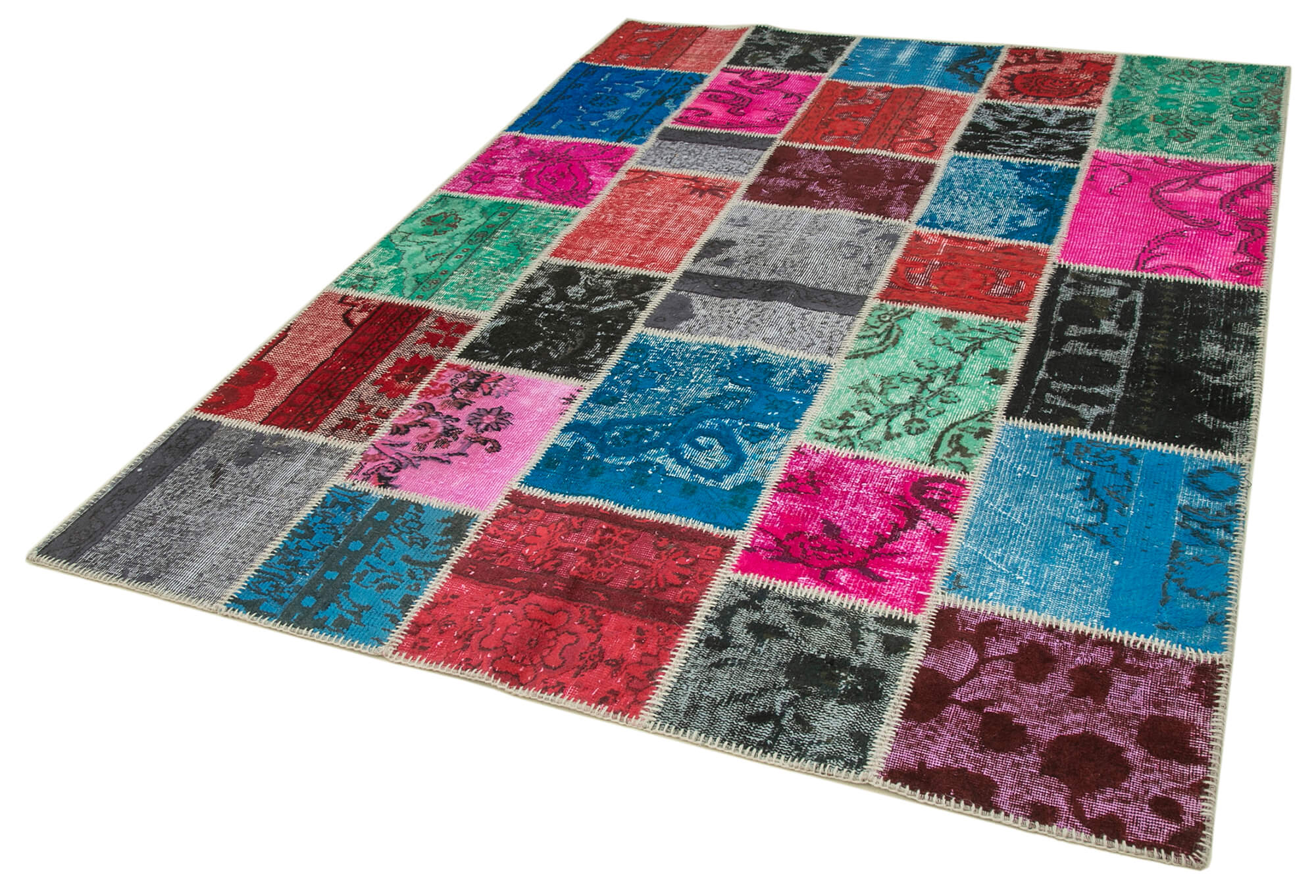 Tapis patchwork multicolore vintage 179 cm x 243 cm fait à la main anatolian vintage