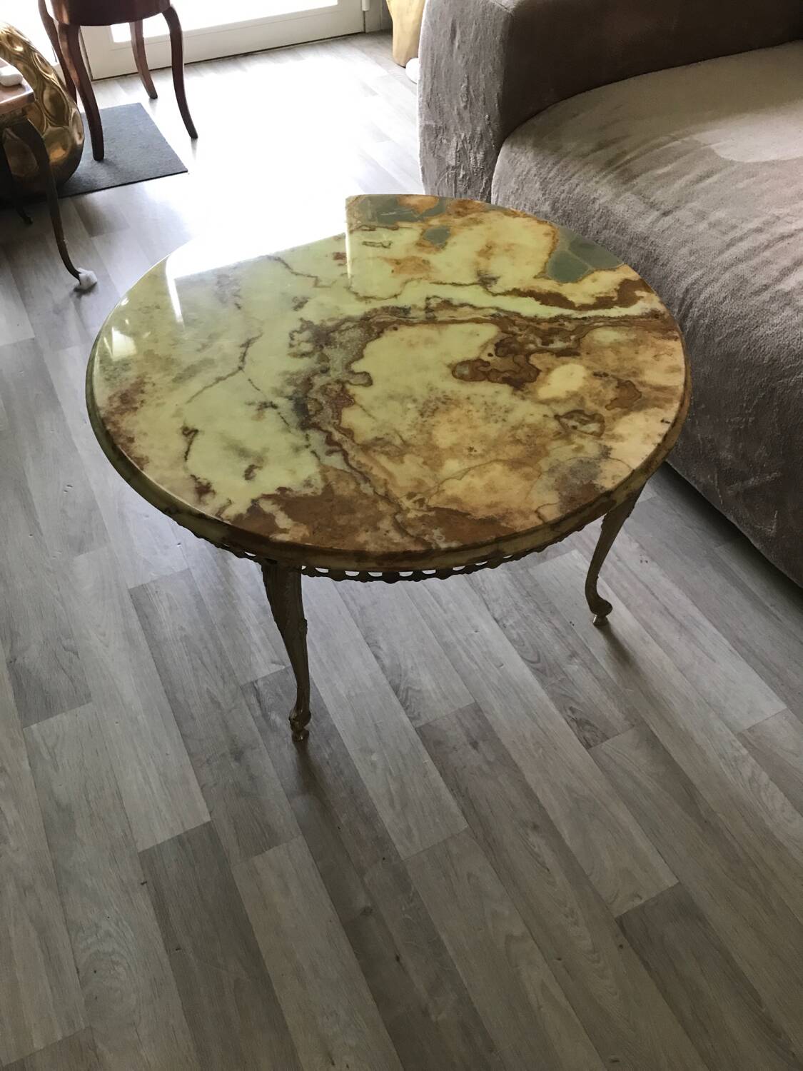Marble and brass side coffee table