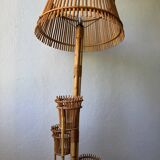 50s rattan plant stand floor lamp