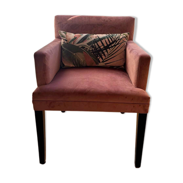 Fauteuil NV Gallery en velours vieux rose et son coussin Calligaris