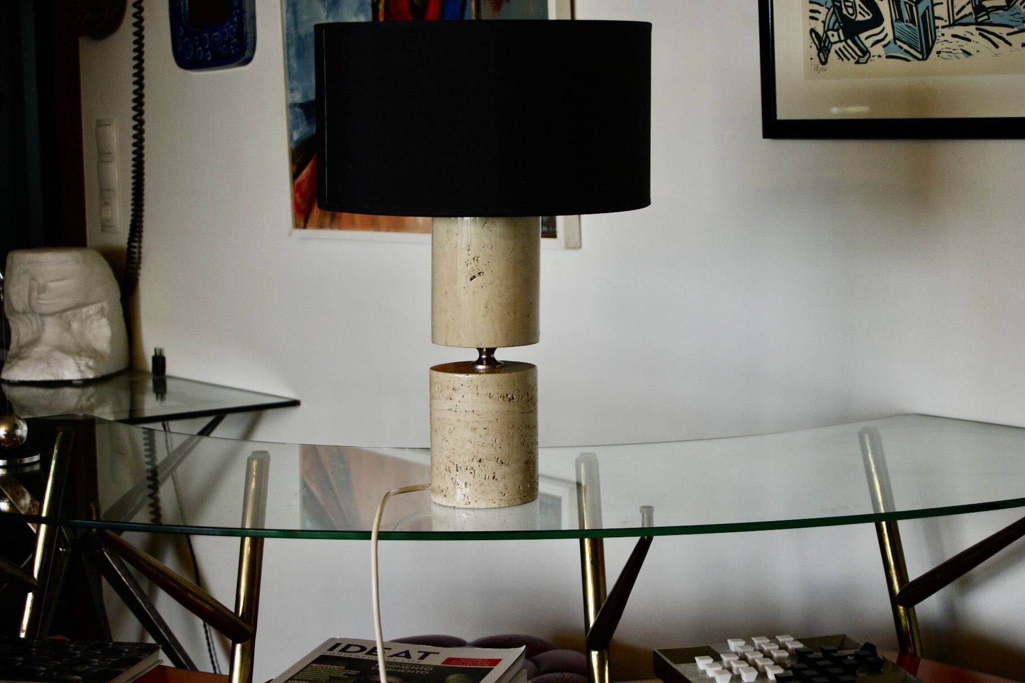 Lampe de salon en travertin par philippe barbier 1970