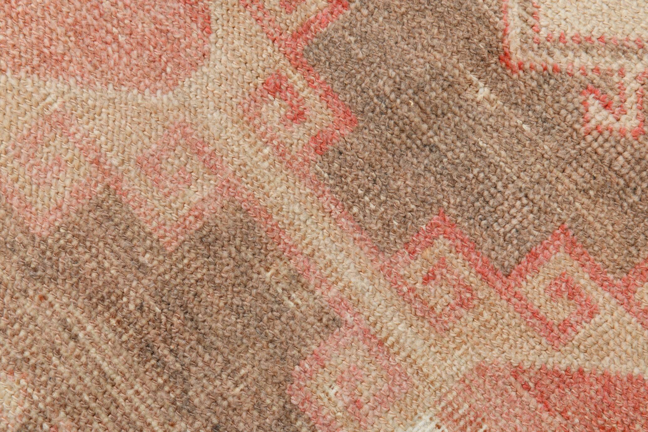 Tapis Couloir Vintage Turc, Rouge, Marron Fané & Crème Géométrique, 85x300