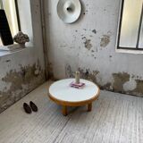 Round coffee table white ceramic and wood