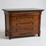 Chest of drawers in walnut and walnut veneer with black veined marble top