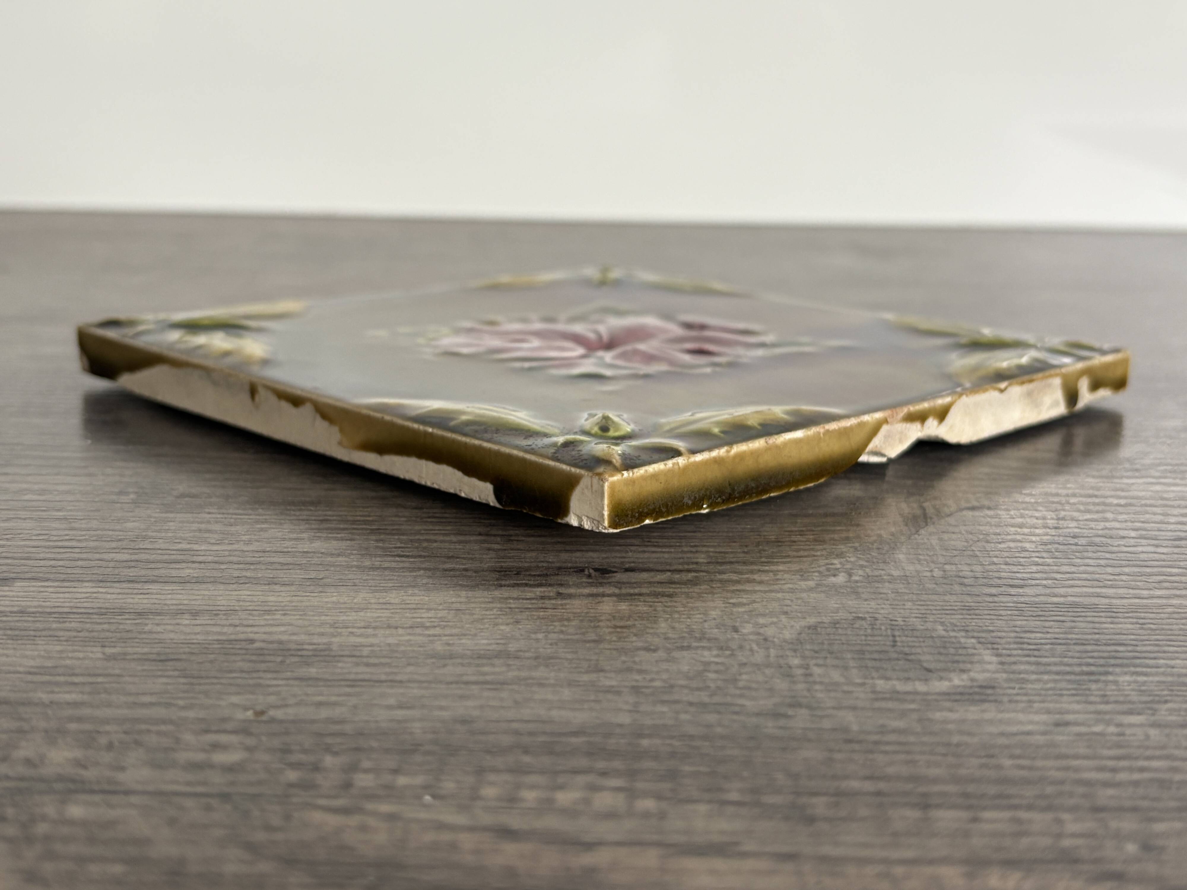 Antique Art Nouveau ceramic tile from 1900