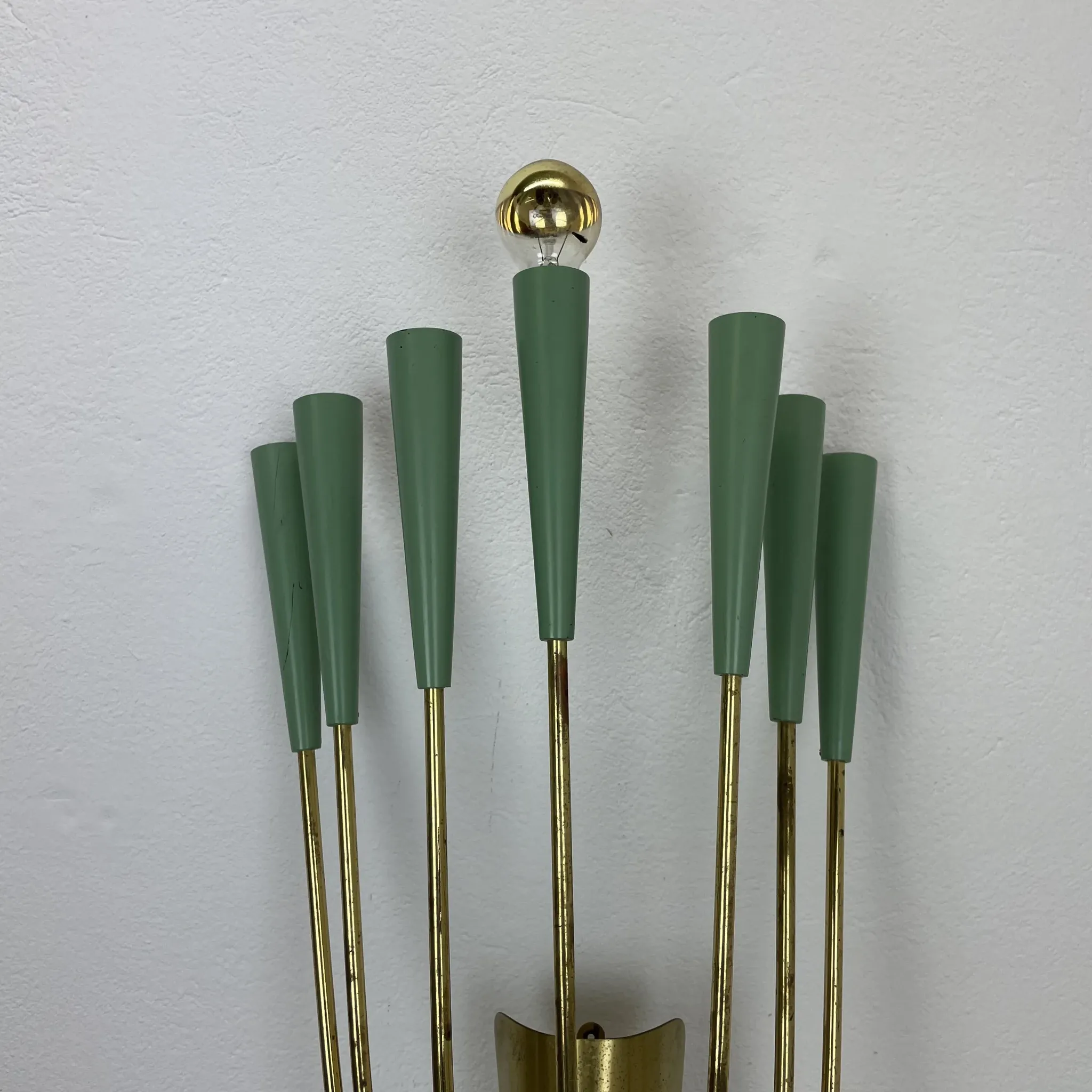 Large brass wall light in stilnovo style, 54 cm, italy, 1950s
