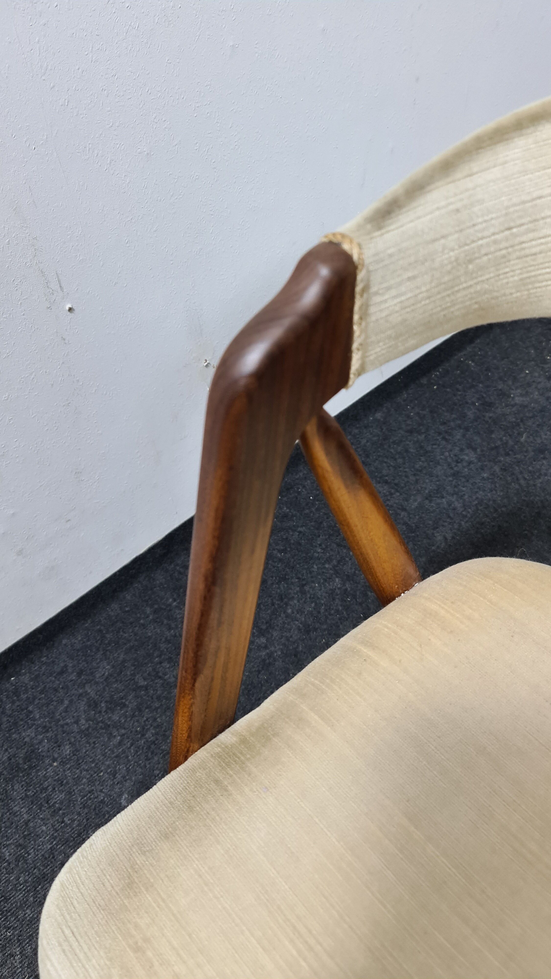 Vintage velvet teak arm chair