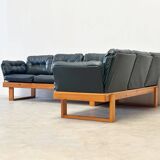 Canapé d'angle modulable en pin et cuir vert, Allemagne années 1970