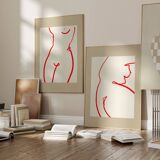 Pair of prints, female silhouette wall art. Set of two, 50x70cm