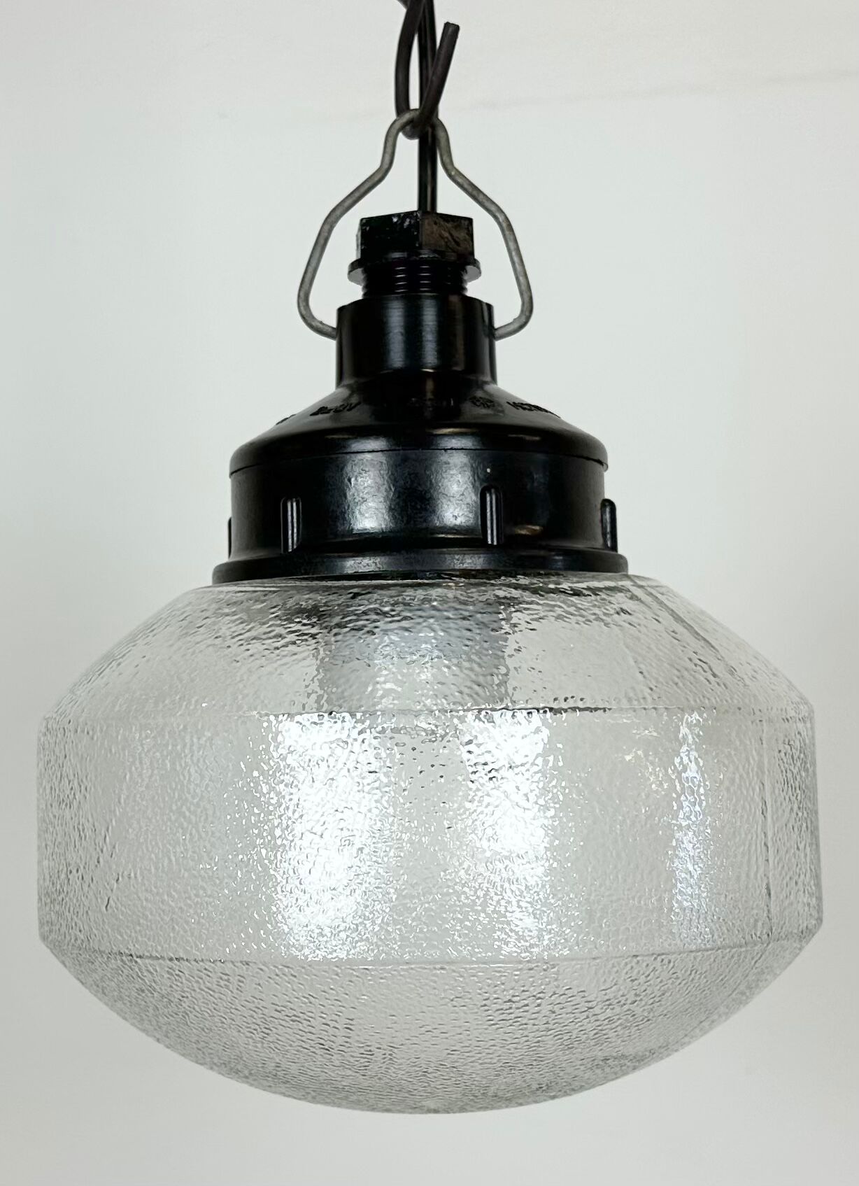 Industrial bakelite pendant light with frosted glass, 1970s