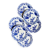 6 assiettes à entremet Creil & Montereau en terre de fer bleue, service "Japon"